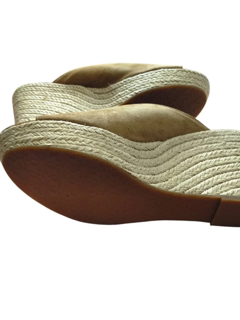 Kate Spade Thea Suede Wedge Espadrille Sandals Slip On Size 11M Tan Logo NEW